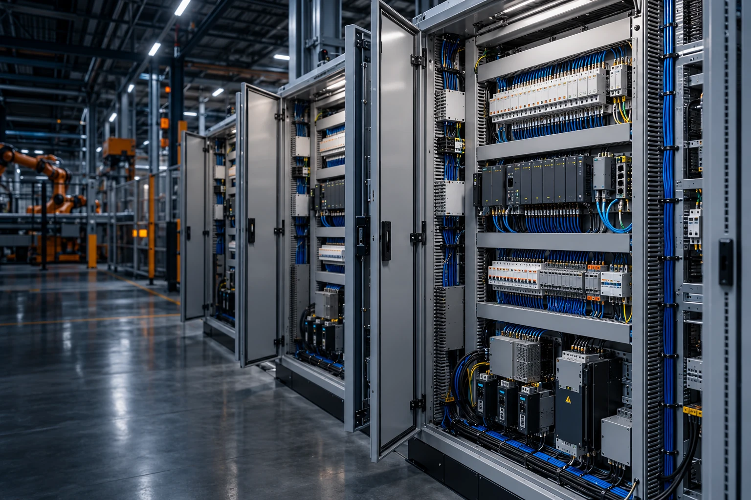 Illustrative precision-wired industrial electrical control cabinets