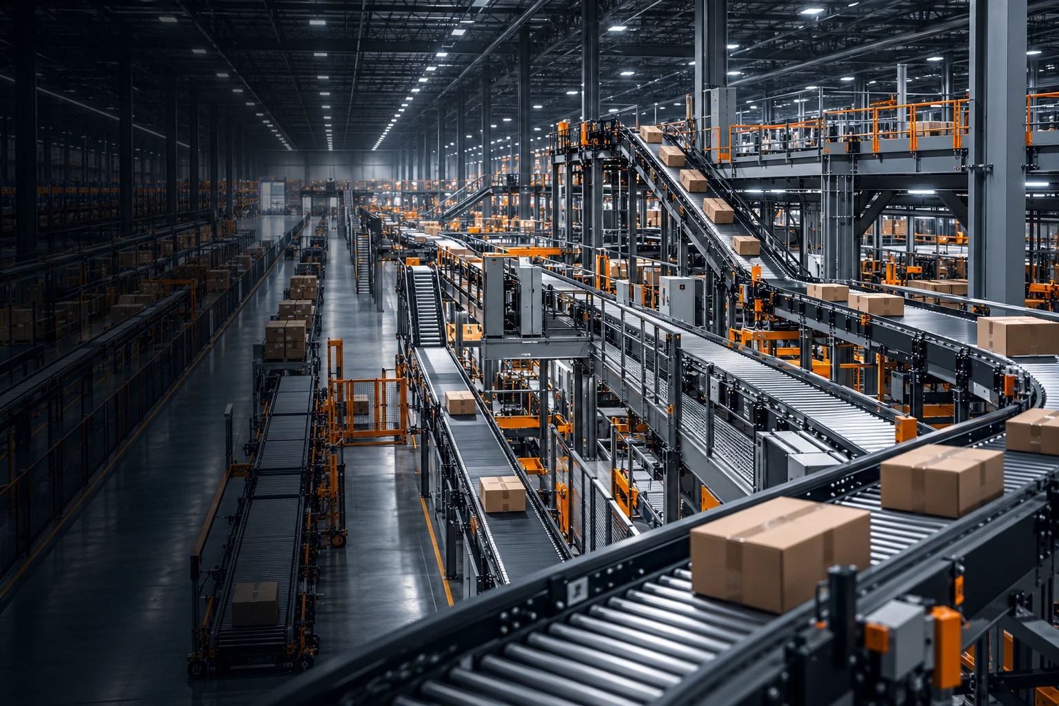 Illustrative automated distribution centre with conveyor systems